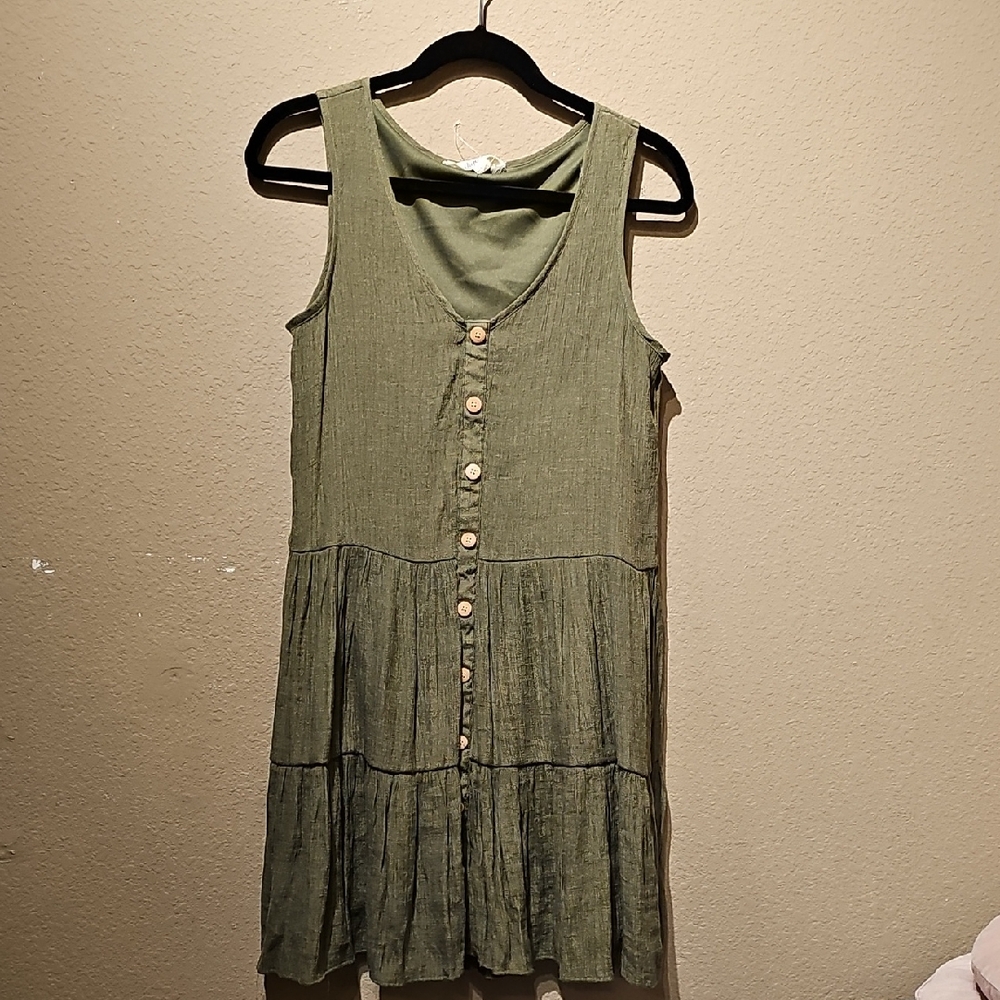 Indigo Rose Olive Green Button-Down Tank Dress Size Medium